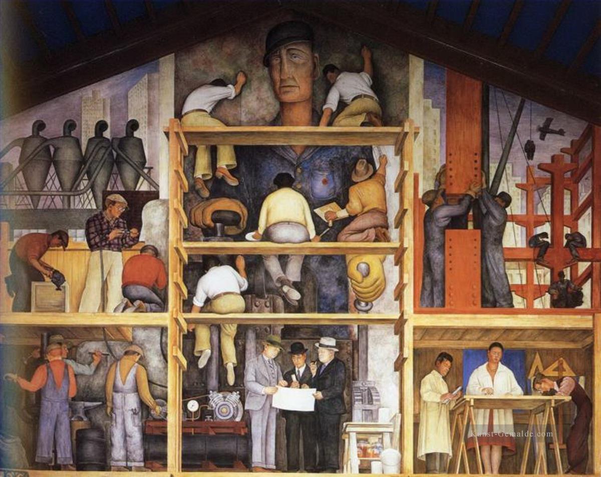 die Herstellung eines Freskos zeigt das Gebäude einer Stadt 1931 Diego Rivera Ölgemälde